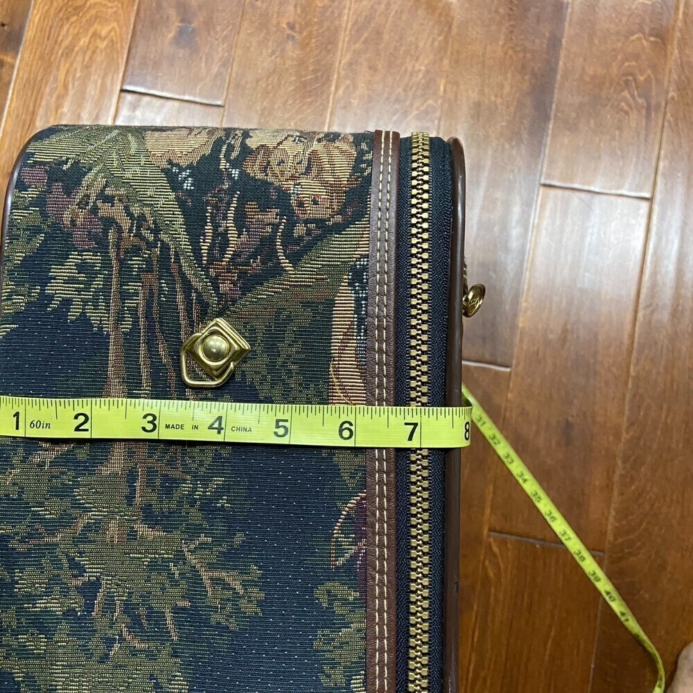 Capezio Collection VTG Fox Hunt Brown Leather Tapestry Travel Luggage Set - Picture 9 of 16
